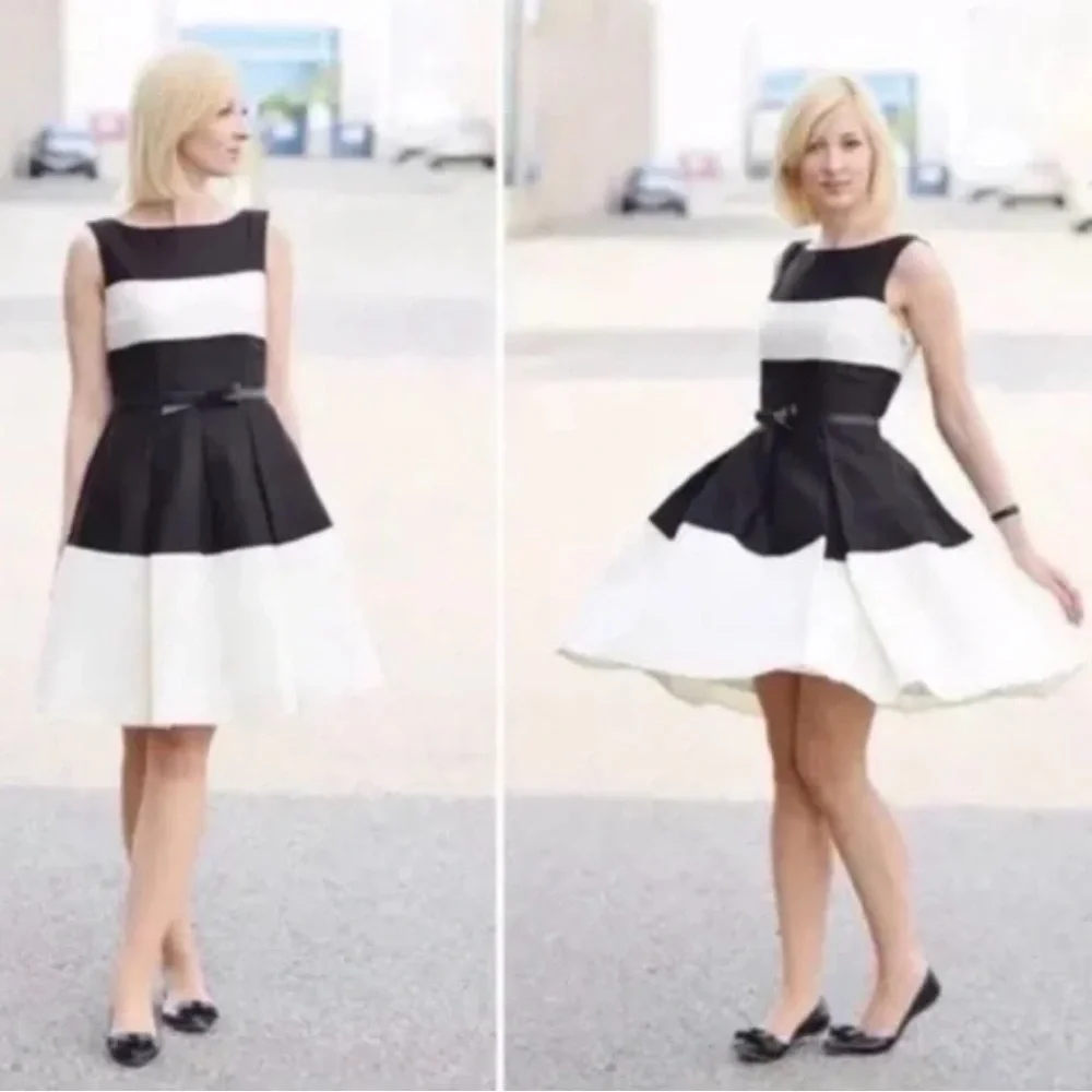 Kate Spade Colorblock Gayle Fit & Flare‎ Cotton Silk Dress Black & Cream Size 8